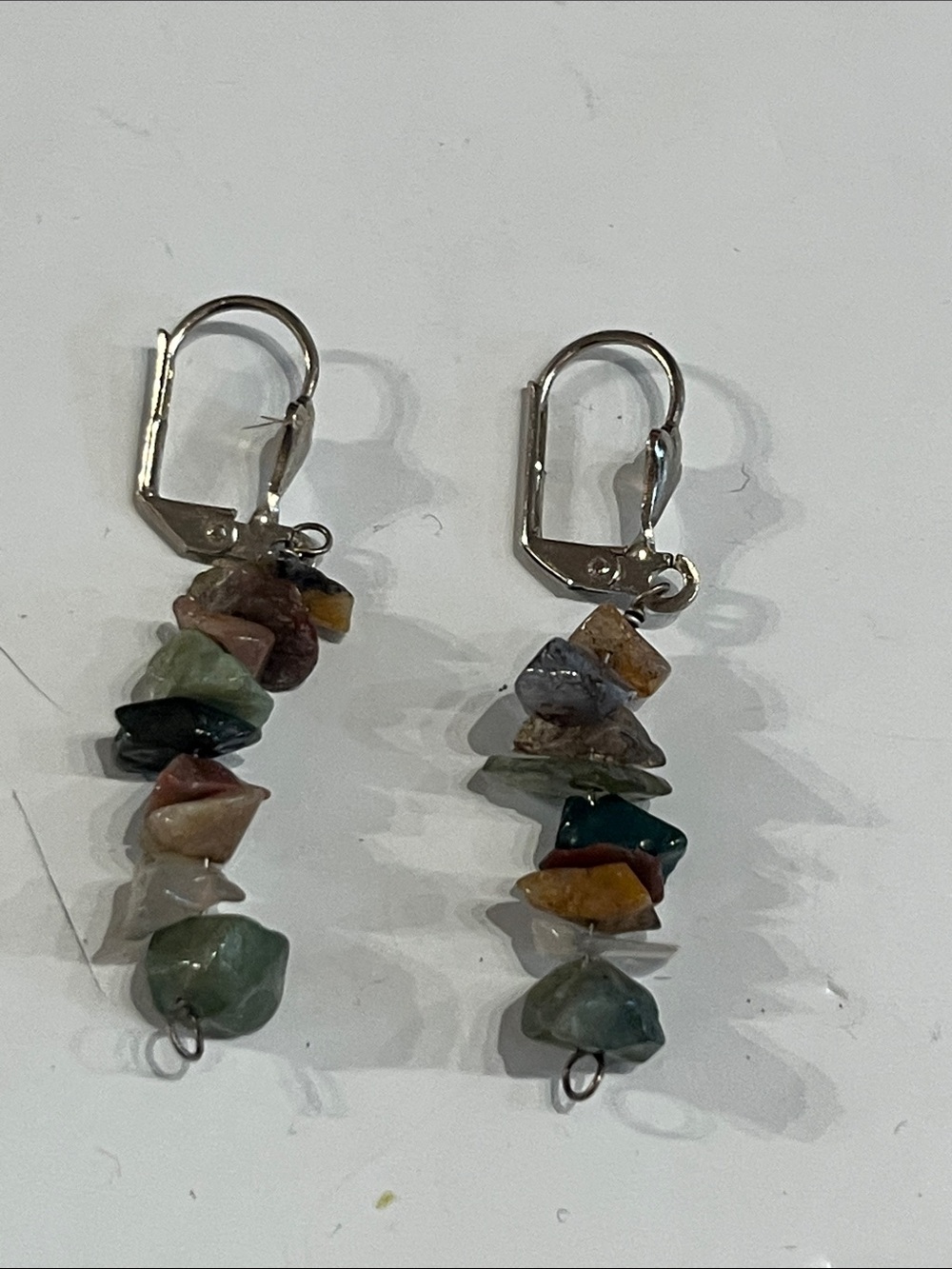 Multi-Stone Chip Drop Earrings - Colorful Gem Mix